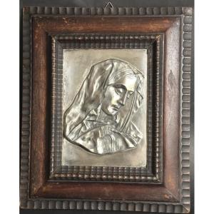 Framed Solid Silver Madonna About 1900 In Very Good Condition Madonna Religion
