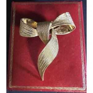 Christian Dior Brooch Vintage Textured Ribbon Bow In Gold Plated Signed