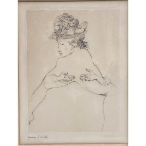 Hans BELLMER 1902-1975 Pointe sèche surréaliste Jeune femme au chapeau érotique