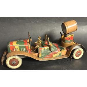 Rare Mettoy Military Spotlight Truck Toy From 1940, Made Of Lithographed Sheet Metal