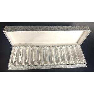 Daum France Crystal Set Of 12 Knife Holders In A Case, Signed, In Very Good Condition