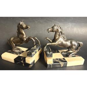 Pair Of Art Deco 1930s Horse Bookends (horse And Riding) As-is