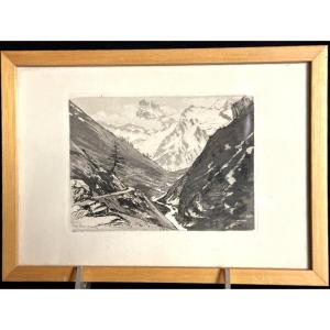 Joanny DREVET 1889-1969 MONT VISO 1929 Alpes eau forte en très bon état /1