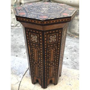 Syria: Late 19th-century/early 20th-century Marquetry Side Table And Syrian Stool