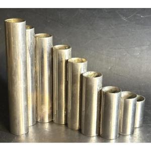 Gio PONTI Attr Vase moderniste orgue en 9 parties cylindriques bronze nickelé 1970