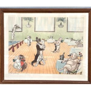 Boris O’Klein 1893-1985 Aquatinte LE BAL TABARIN Chiens Ch. Ducher Paris danse canine