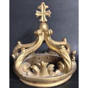 Importante couronne en bois doré 18e Ciel de lit Baldaquin