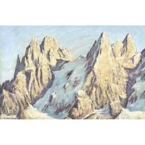 Georges CRETELLE 1896-XXe Huile Le Mont Blanc Les Aiguilles Alpes, montagne