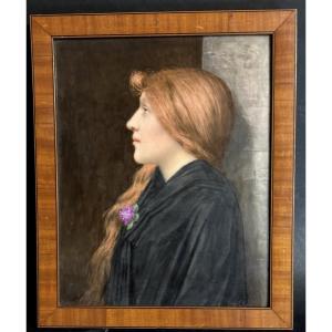 Jane Clement 19th/20th Century Pre-raphaelite Oil Painting On Porcelain, 19th-century Symbolist Work, Signed Edith Villiers