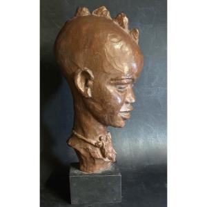 Paul SERSTÉ 1910-2000 Buste de jeune Africaine Mangbetu Art Deco Afrique