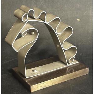 1940 Paperweight, Signed "balin?" In Brushed Aluminum, "cheval" Aluminum