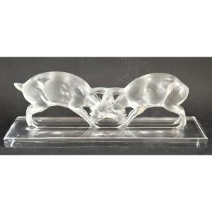 Lalique Glass Sculpture Two Goats Created By René Lalique In 1936. In Very Good Condition.