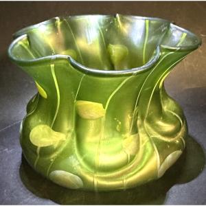Kralik Vase In Iridescent Green Loetz Glass, Art Nouveau Style