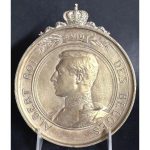 Rare plaque bronze Albert Roi des Belges sculpteur Charles Samuel 1862-1939 couronne Belgique