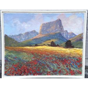 Richard TASSAN Importante huile Le Mont Aiguille vu de Clelles Trièves Isère Alpes Grenoble