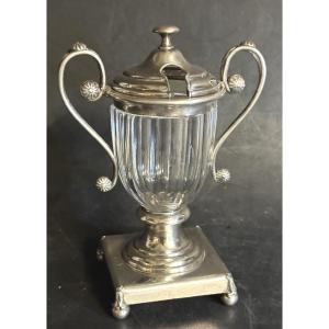 Mustard Jar, Circa 1830, By Charles Balaine, Silversmith; Silver-plated; Paris; Cut Crystal 