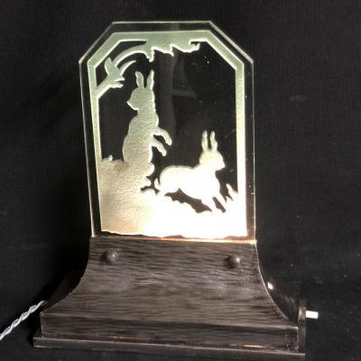 Rare Lamp Rabbits Art Deco Wrought Iron And Acid Glass Nightlight Rabbit