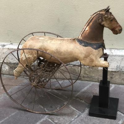 TRICYCLE CHEVAL XIXe décoratif jouet enfant bois et métal vélo 19e