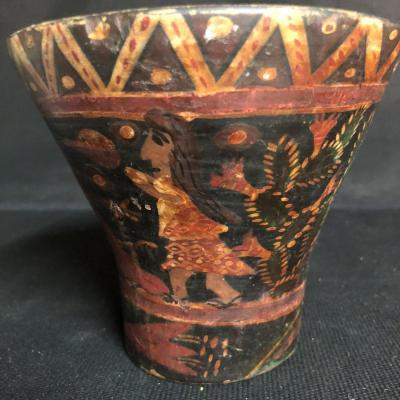 Old And Curious Conical Pot Painted Ethnic Work 11 Cm Native American?