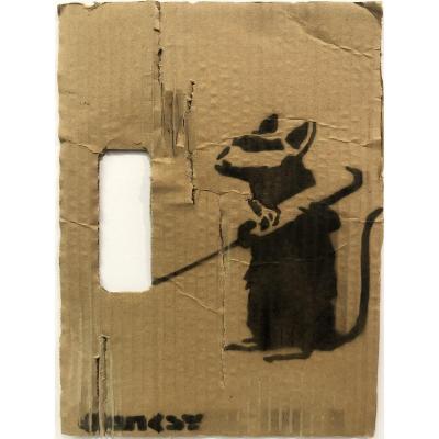 BANKSY (1974- ) attribué RARE POCHOIR ORIGINAL RAT signé Street Art Londres