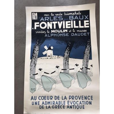 Léo Lelée Ancienne Affiche PLM Fontvieille 93 X 63 Cm Alphonse Daudet