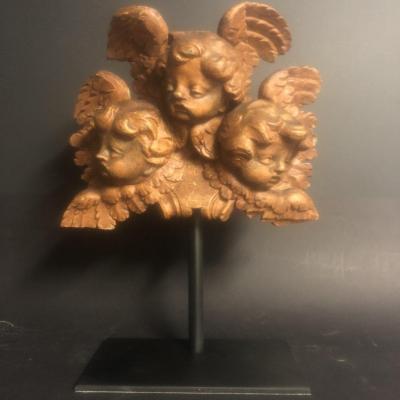 Groupe de 3 anges en bois XVIIIe soclé putti ange 18e