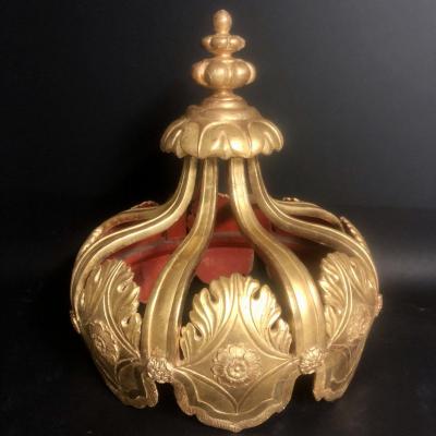Important Crown / Sky Of Bed XIXth In Gilded Wood 43 Cm