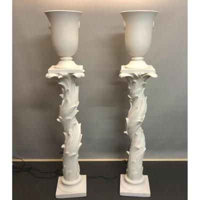 Jean Charles MOREUX dlg IMPORTANTE paire de colonnes éclairantes 1940 plâtre gaines lampadaires