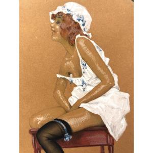 Philippe CHAPELLIER XIXe XXe La toilette intime Gouache Jeune femme Art Deco curiosa bidet