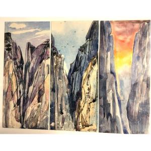 Nicole MIARD XXe X3 Aquarelles de haute montagne Alpes escalade aquarelle 