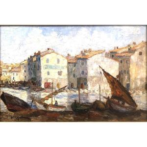 Elie Bernadac 1913- Nice 1999 Oil On Wood Martigues The Saint Sebastien Canal /1