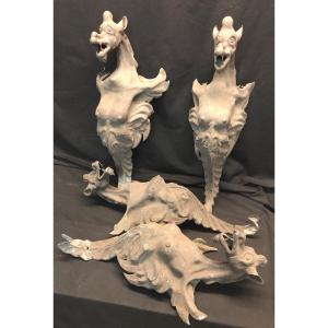 Rare Suite Of 4 Chimeras 79 Cm Metal Chimera