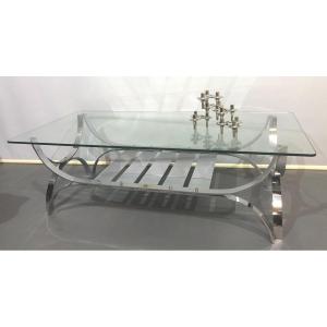 TABLE BASSE 1970 En chrome et verre Tres bon état