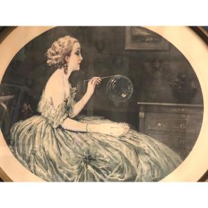 Maurice Milliere 1871-1946 Important Drypoint Soap Bubble Framed 75\64cm