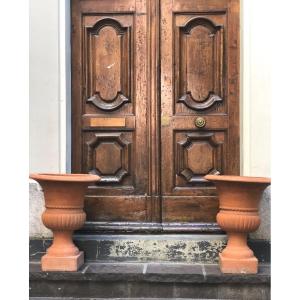 Important And Old Pair Of Medici Vases 70 Cm In Terracotta Late Nineteenth