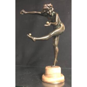 Claire Colinet 1880-1950 Bronze The Juggler Around 1925 Double Patina And Signed