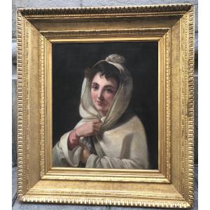 Luigi RUBIO c.1808-1882 Italie Importante Huile Portrait de jeune femme