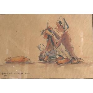 Henri Mege 1904-1984 Watercolor 1953 Indochina Vietnam