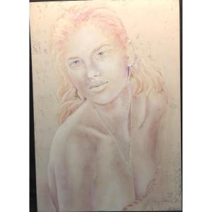 Guy Patrier XXth Large Oil 116x80cm Young Woman In Bust Studio Background 40