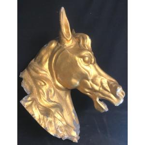 Rare Horse Butcher Sign Nineteenth Horse Head In Golden Zinc