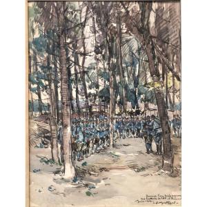 Louis MONTAGNÉ Avignon 1879-1960 RARE Aquarelle Militaria 1916 Croix de Guerre Militaire 