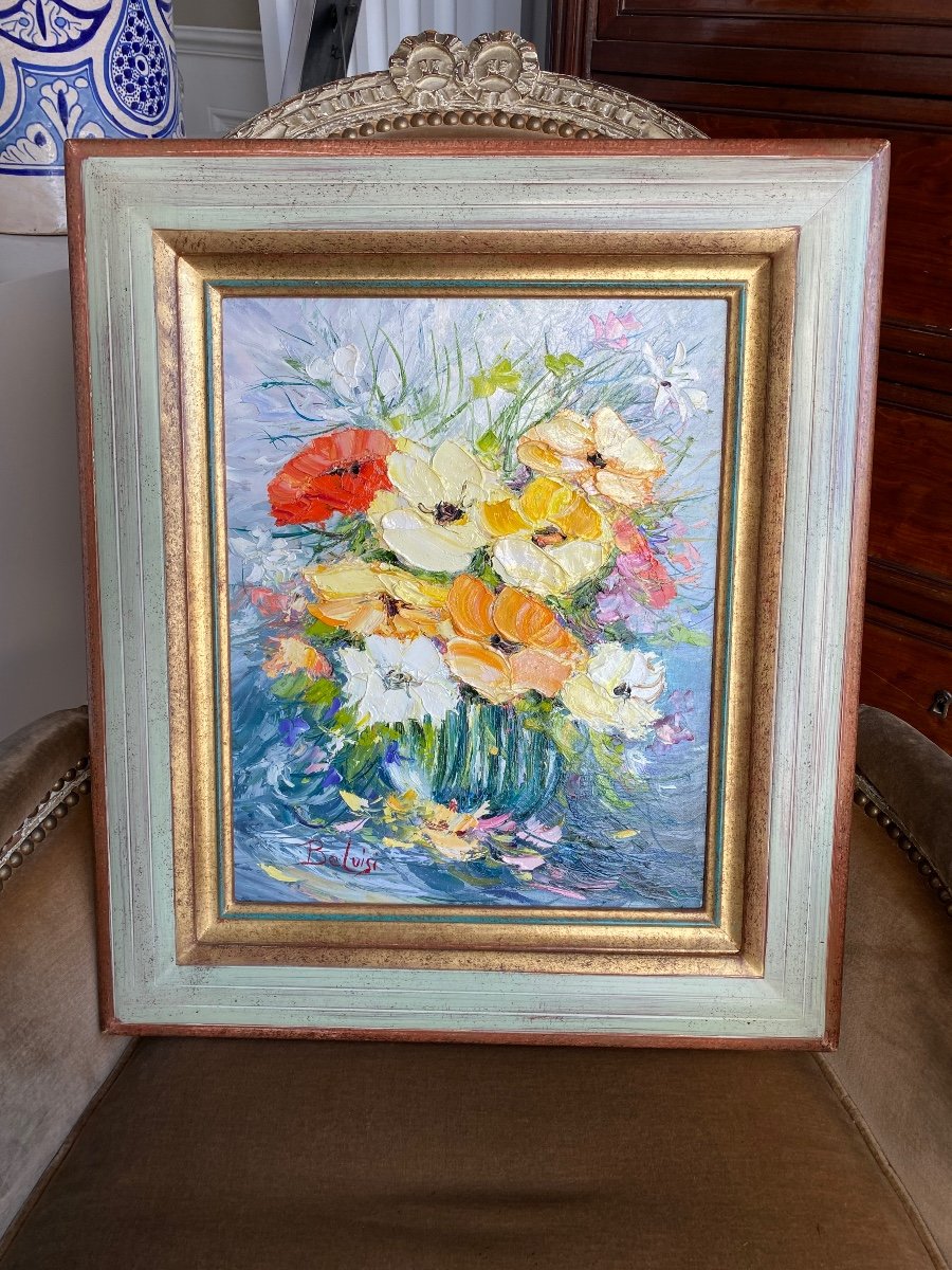 Huile Sur Toile Les Anémones Signée Belvisi (marcel Belvisi Né En 1950)-photo-2