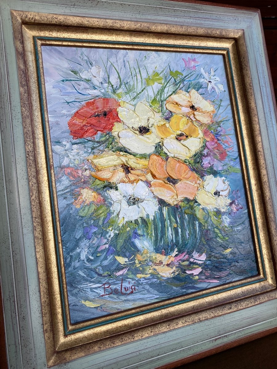 Huile Sur Toile Les Anémones Signée Belvisi (marcel Belvisi Né En 1950)-photo-3