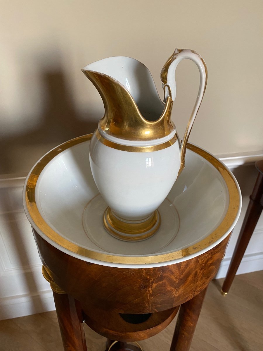 Athénienne En Acajou Et Bronze Doré Garnie De Sa Porcelaine, D’époque Empire -photo-5
