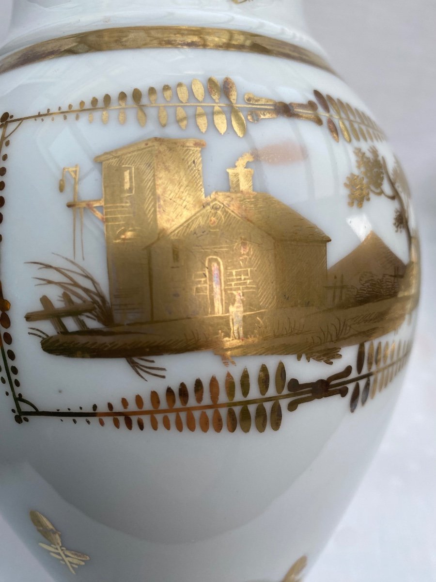 Ewer And Its Basin In Paris Porcelain, White And Gold, From The Empire / Restoration Period.-photo-5