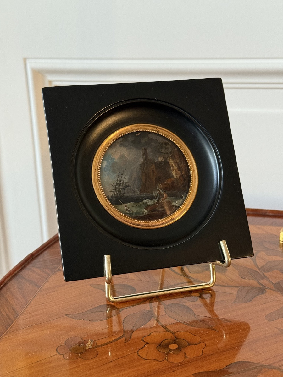 Miniatures en fixé sous verre d’après Joseph Vernet , Début XIXème -photo-3