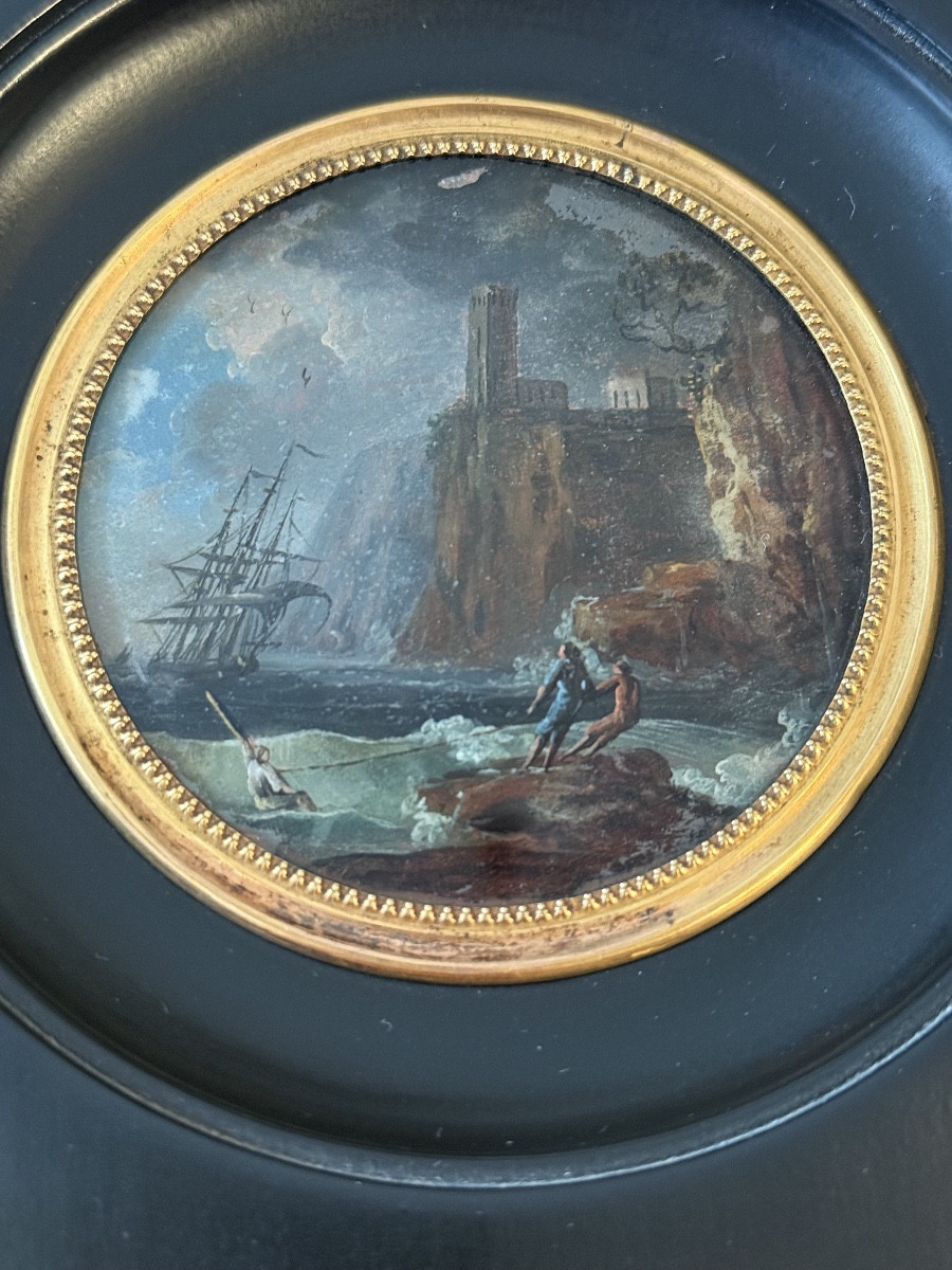 Miniatures en fixé sous verre d’après Joseph Vernet , Début XIXème -photo-4