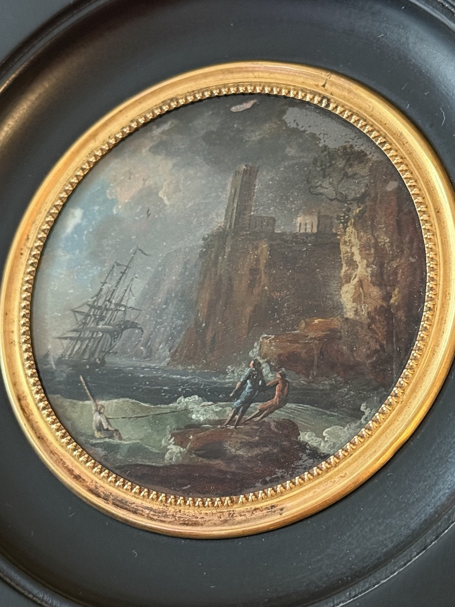 Miniatures en fixé sous verre d’après Joseph Vernet , Début XIXème -photo-1
