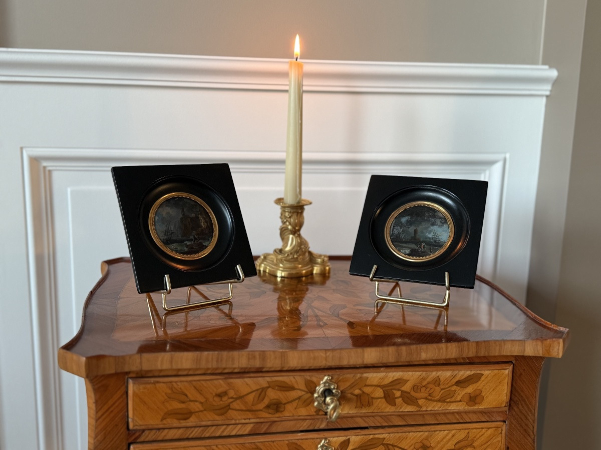 Miniatures en fixé sous verre d’après Joseph Vernet , Début XIXème -photo-4