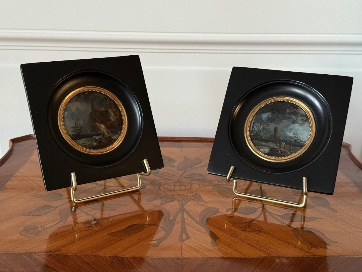 Miniatures en fixé sous verre d’après Joseph Vernet , Début XIXème 
